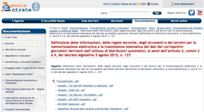 Distributori automatici, dal 1° gennaio 2017 obbligo di trasmissione dei dati